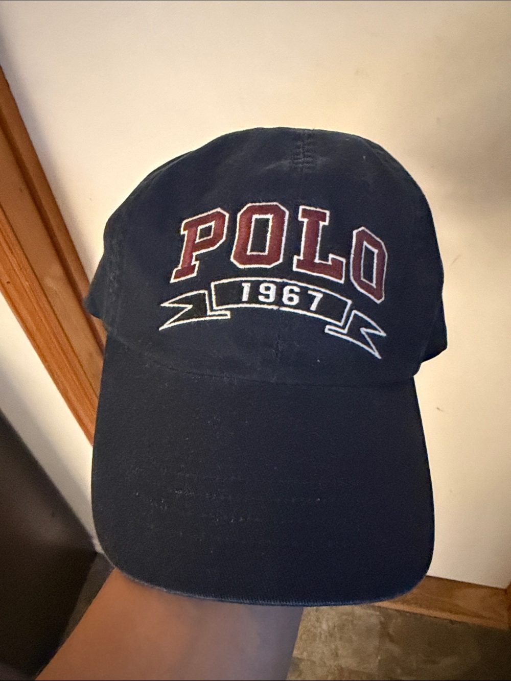 Polo by Ralph Lauren Navy Baseball Cap with Burgundy Logo